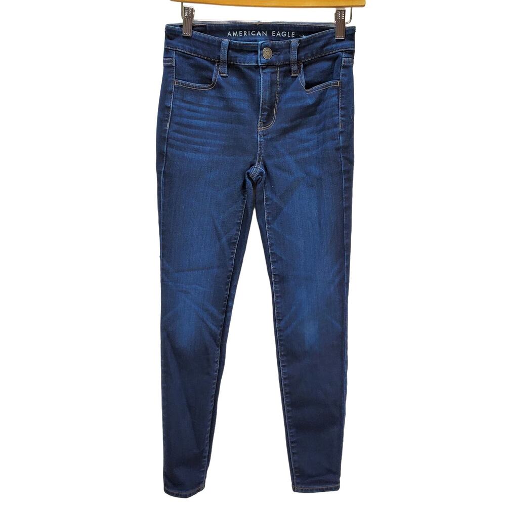 American Eagle Jegging Womens 0 Short Skinny Ankle Hi Rise Blue Pockets Pants
